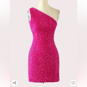 Hot pink, sequin dress one shoulder
